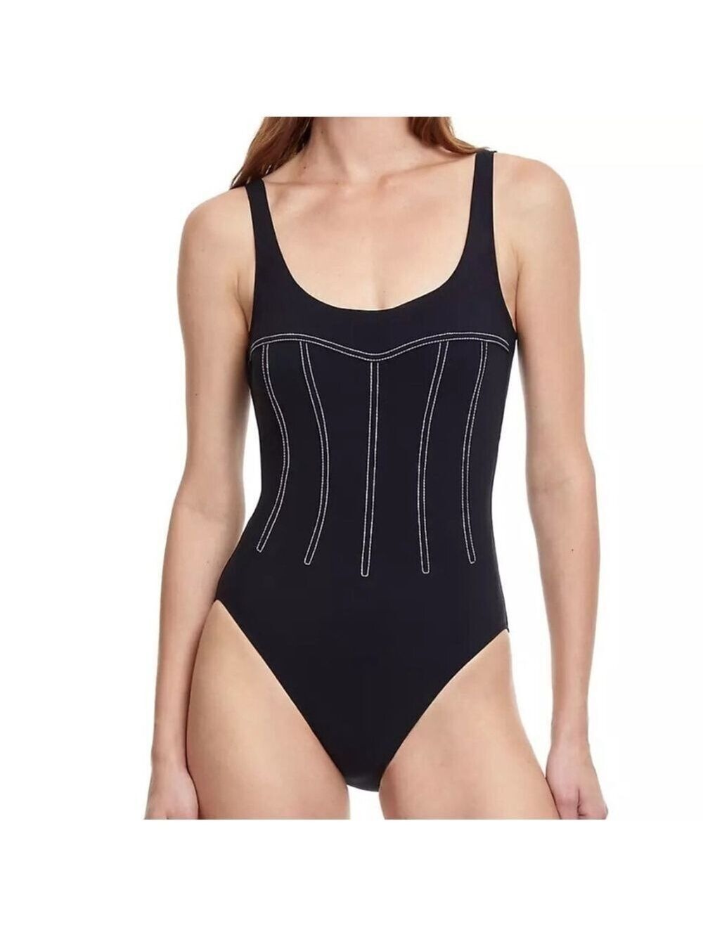 Gottex Splendid One-Piece Swimsuit black white trims slimming siluet Sz 12